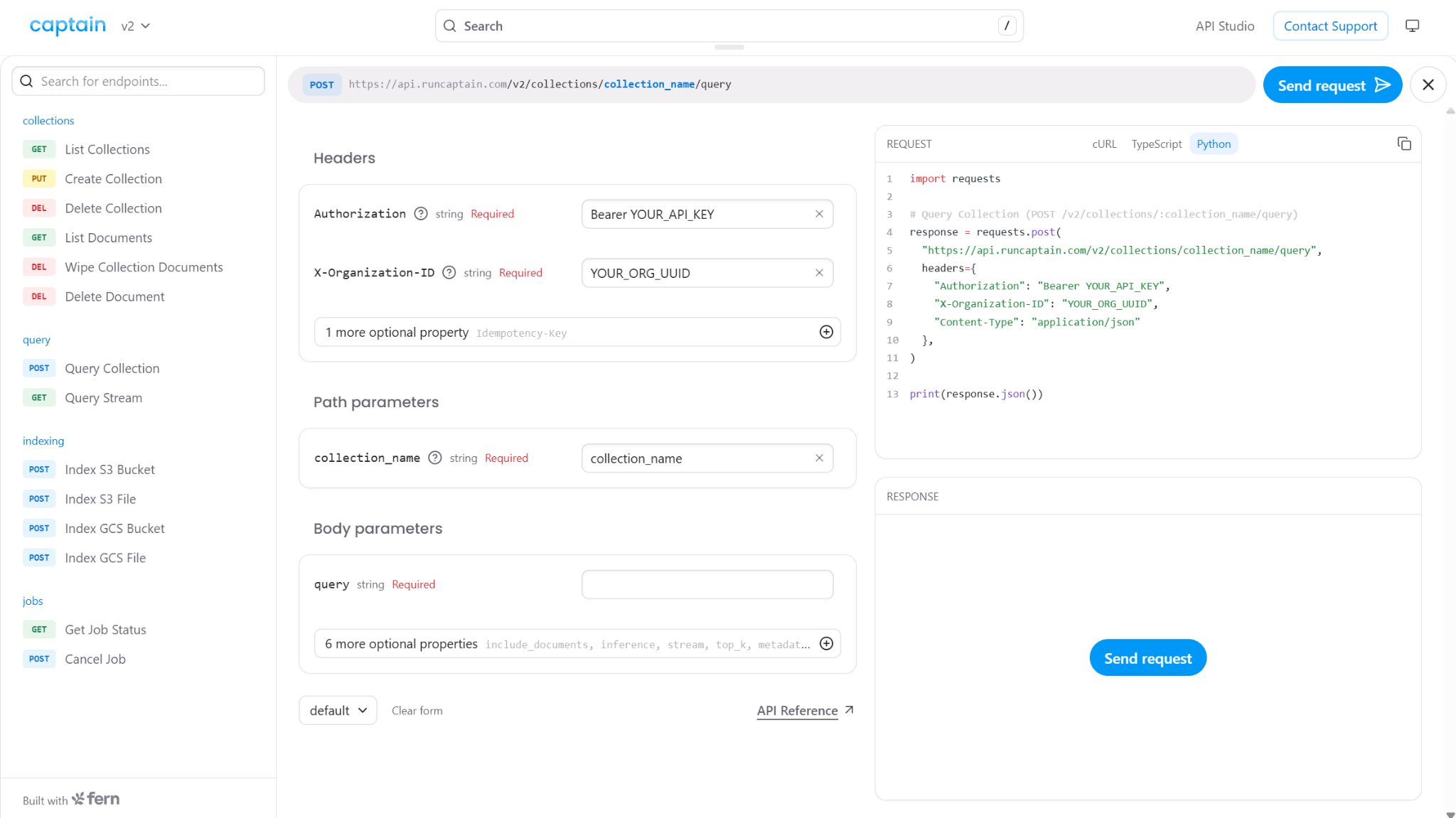 The interactive API explorer